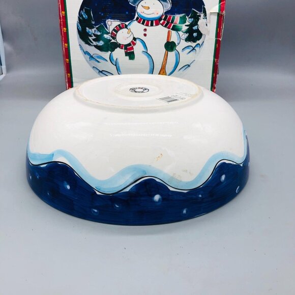 Holiday Ceramic Serving Bowl Snowmen World Bazar Christmas 12" Width READ - Picture 6 of 8